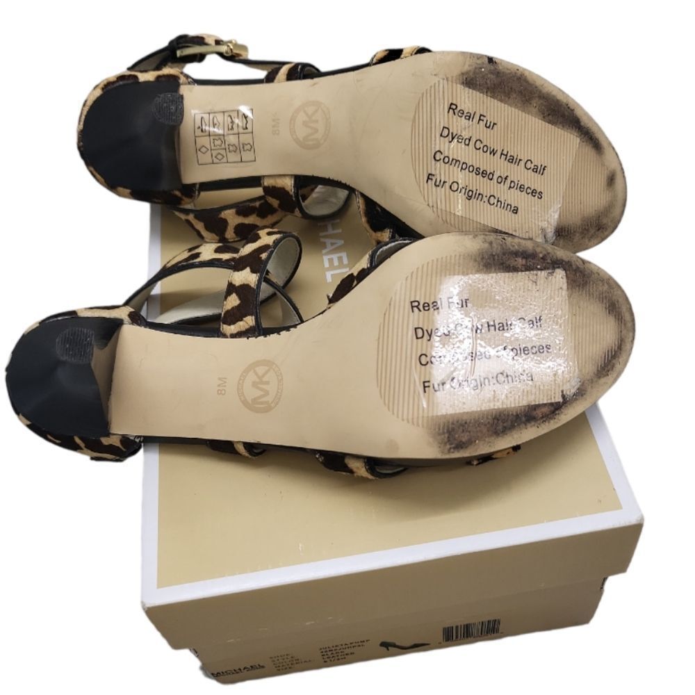 MICHALE KORS MK Cheetah Print Calf Fur Heels Sandal Size 8 - Picture 8 of 9